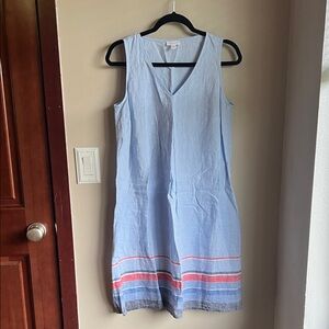 J. Jill Light Blue Midi Dress with Red and Blue Stripes